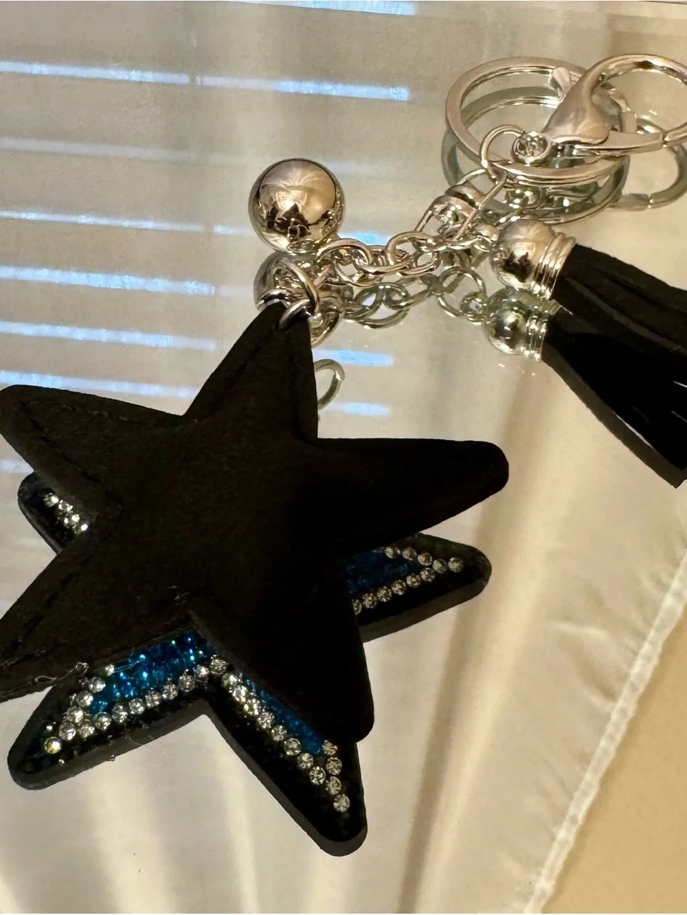 Blue Star Rhinestone Keychain/Bag Charm with tassel